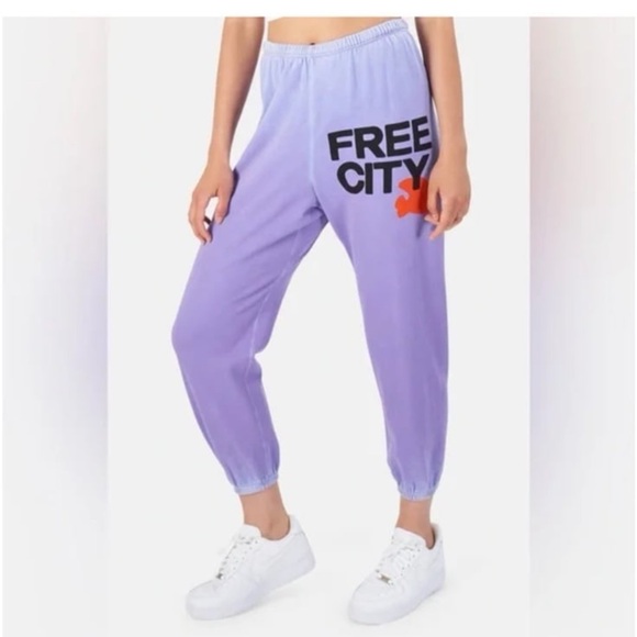 Freecity Purple ombré sweatpants with orange dove + let’s go on leg est M - Picture 1 of 4